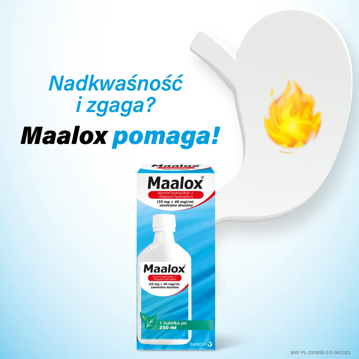 Maalox ( Alumini hydroxidum 35 mg + Magnesii hydroxidum 40 mg ) /ml, zawiesina doustna, 250 ml 
