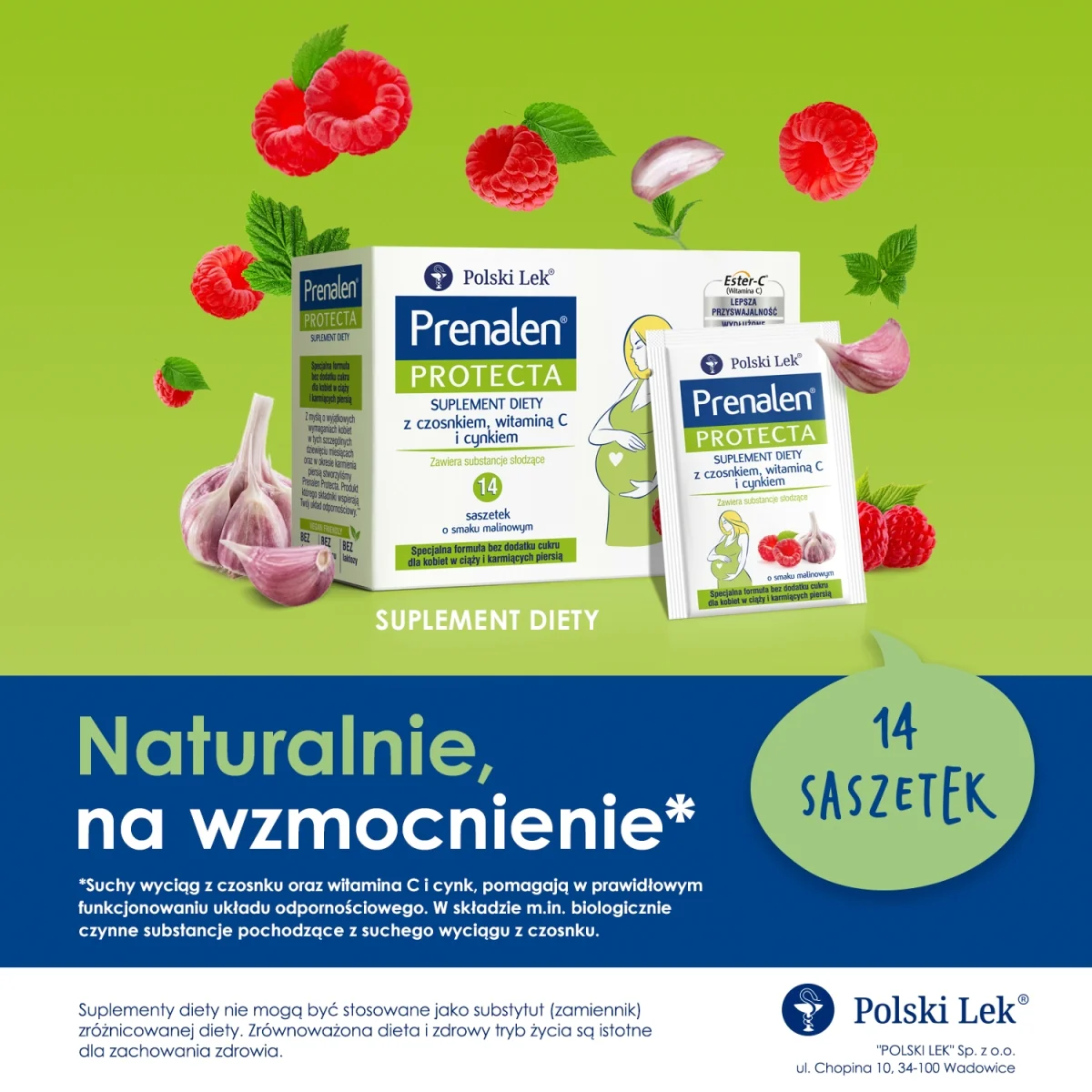Prenalen proszek do rozpuszczenia o smaku malinowym, 14 saszetek