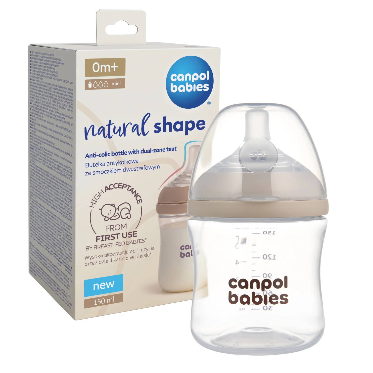 Canpol Babies Natural Shape butelka ze smoczkiem dwustrefowym 150 ml, 1 sztuka