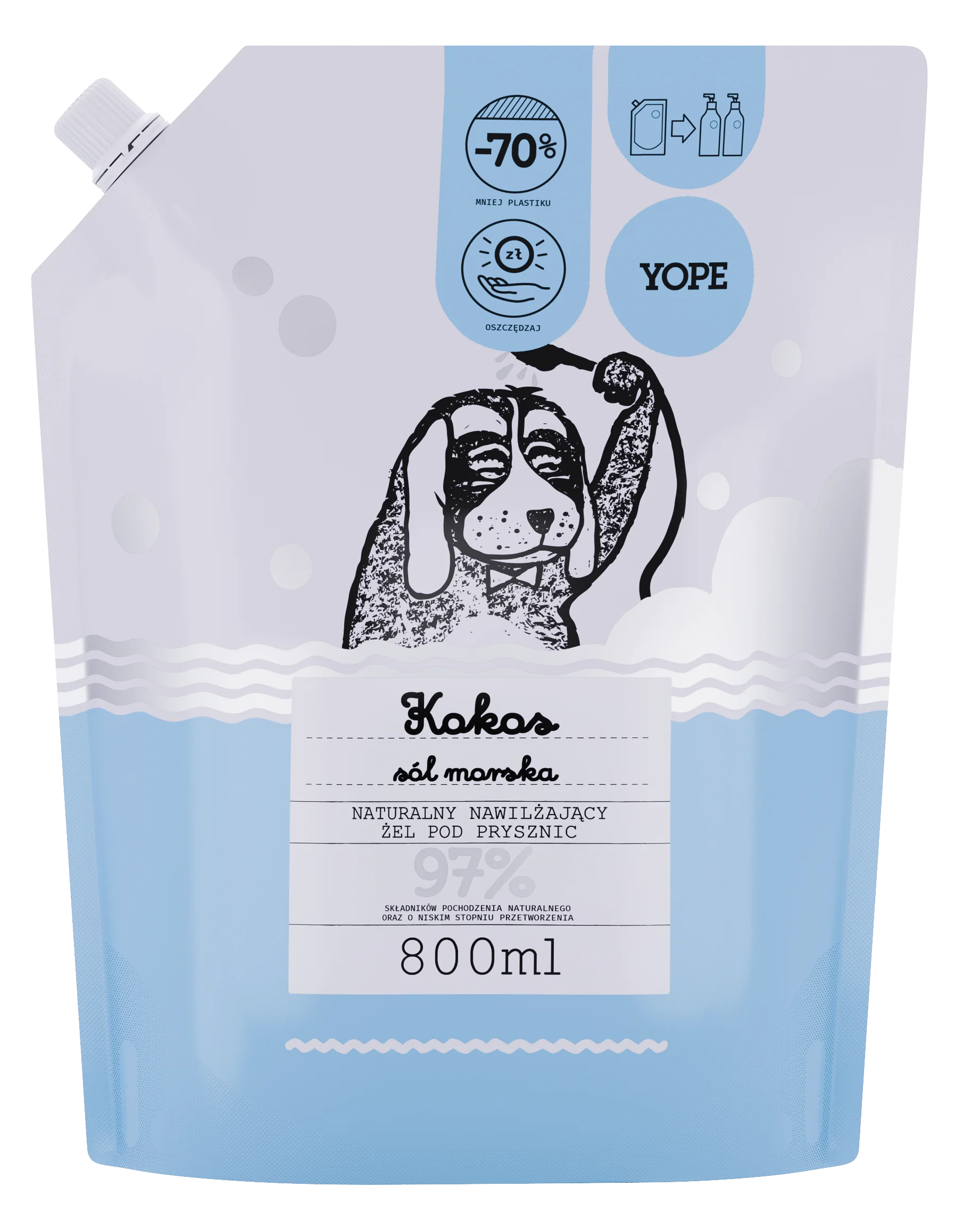 YOPE Żel pod prysznic Kokos i sól morska Refill, 800 ml