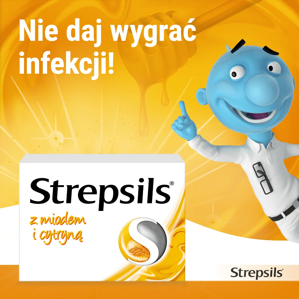 Strepsils z miodem i cytryną 1,2 mg + 0,6 mg, 36 pastylek twardych