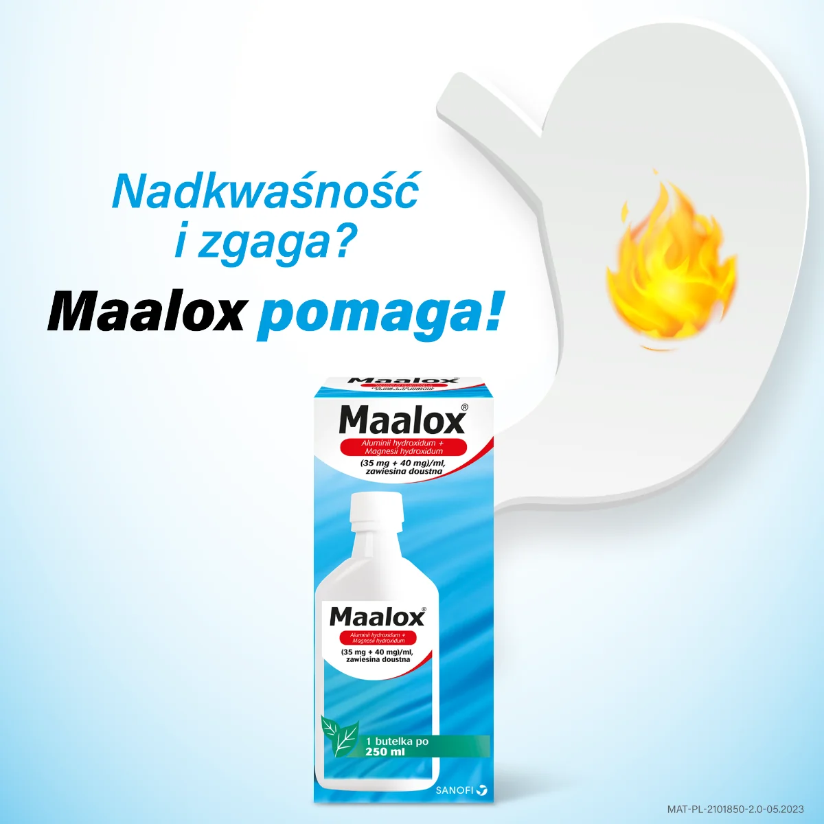 Maalox (Alumini hydroxidum 35 mg + Magnesii hydroxidum 40 mg)/ml zawiesina doustna, 250 ml