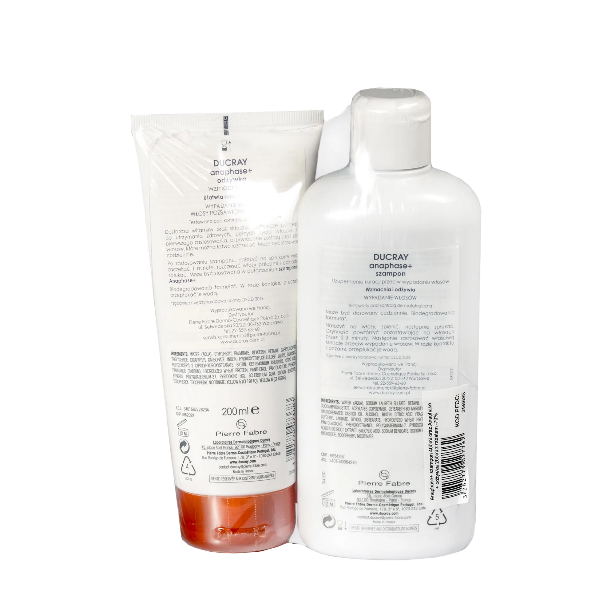 Ducray zestaw Anaphase+, szampon uzupełniający kurację przeciw wypadaniu włosów, 400 ml + odżywka wzmacniająca, 200 ml 
