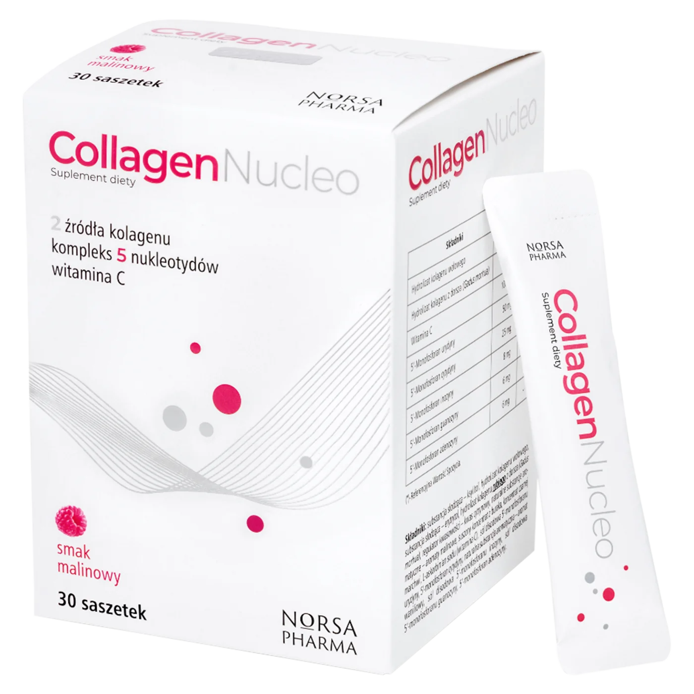 Norsa Pharma Collagen Nucleo smak malinowy, 30 saszetek