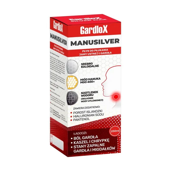 Gardlox Manusilver Płyn do płukania jamy ustnej i gardła, 250 ml