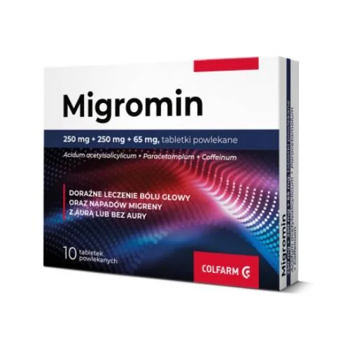 Migromin 250 mg + 250 mg + 65 mg, 10 tabletek powlekanych