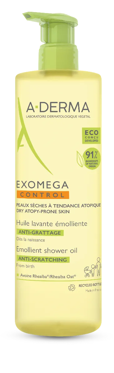 A-Derma Exomega Control Olejek emolient pod prysznic skóra sucha skłonna do atopii do twarzy i ciała, 750ml