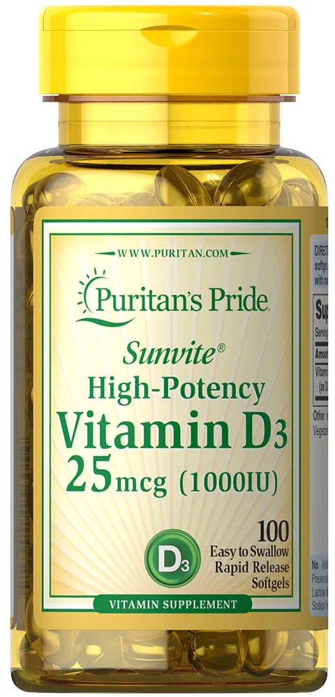 Puritan's Pride Vitamin D3 1000IU, suplement diety, 100 kapsułek