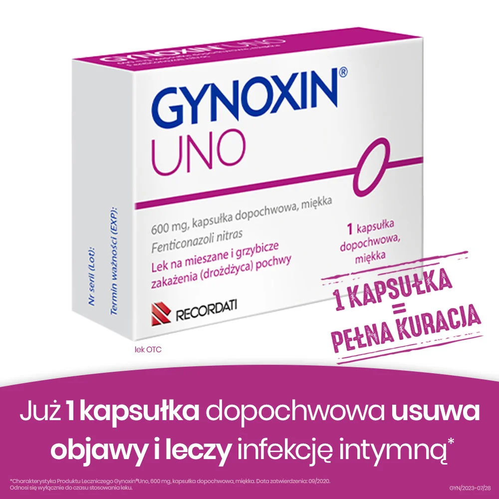 Gynoxin Uno 0,6 g, 1 kapsułka dopochwowa miękka 