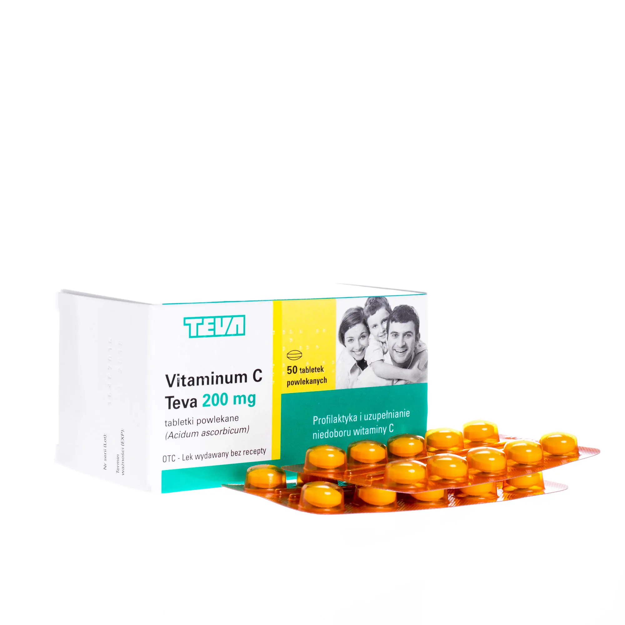 Vitaminum C Teva 200 mg - 50 tabletek powlekanych stosowanych w celu uzupełnienia wit. C