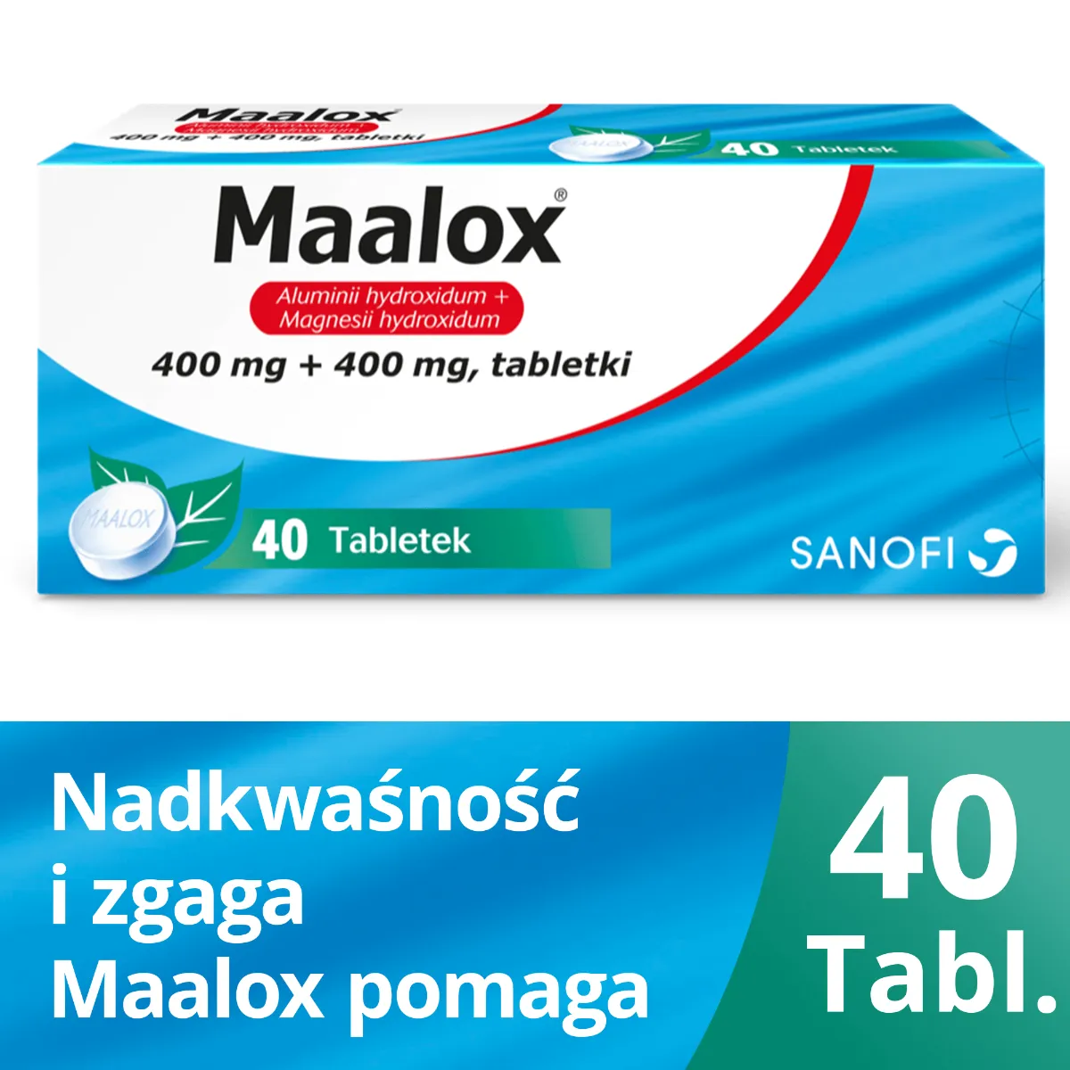Maalox, 400 mg + 400 mg, 40 tabletek 