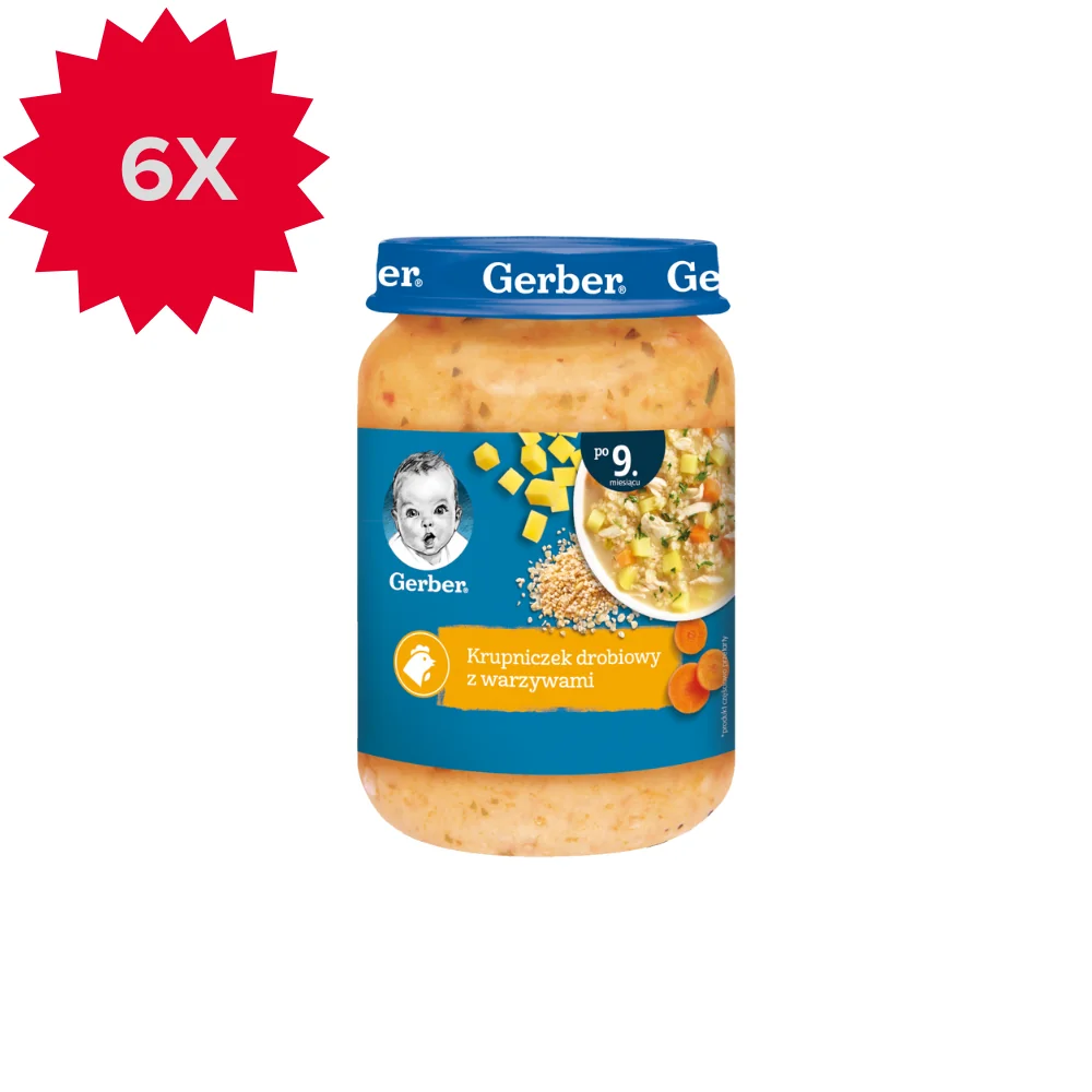 Gerber krupniczek drobiowy z warzywami dla niemowląt po 9 miesiącu, 6 x 190 g