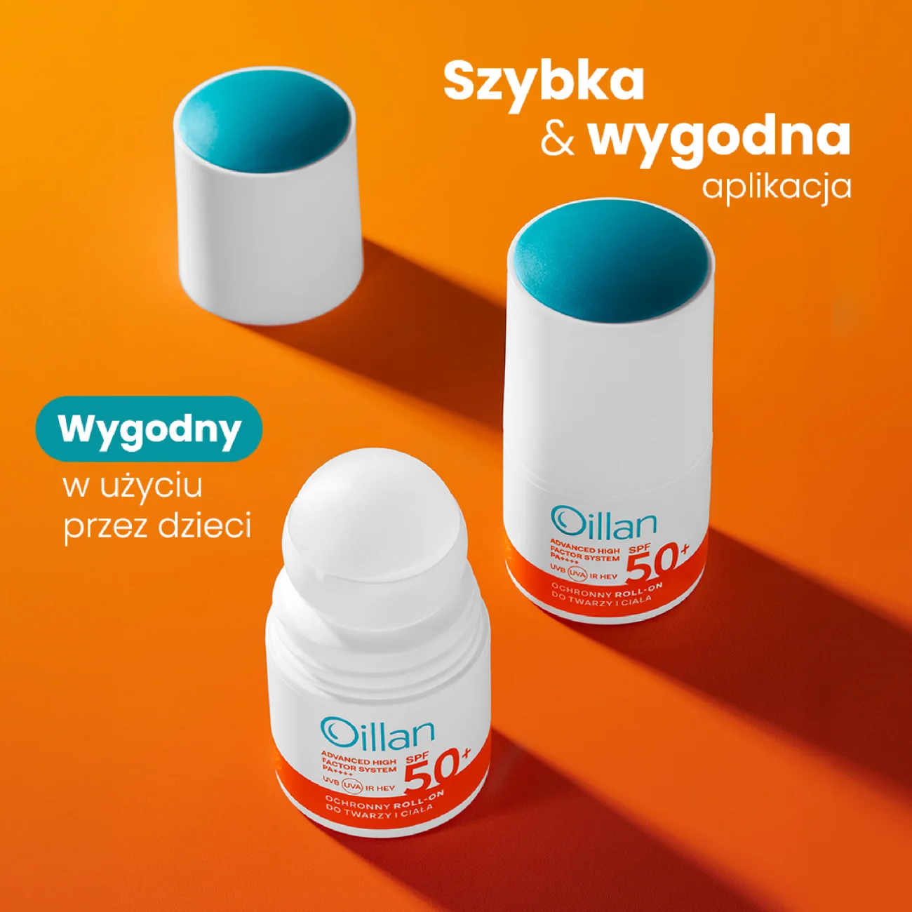 Oillan Sun Ochronny roll-on do twarzy i ciała, 50 ml