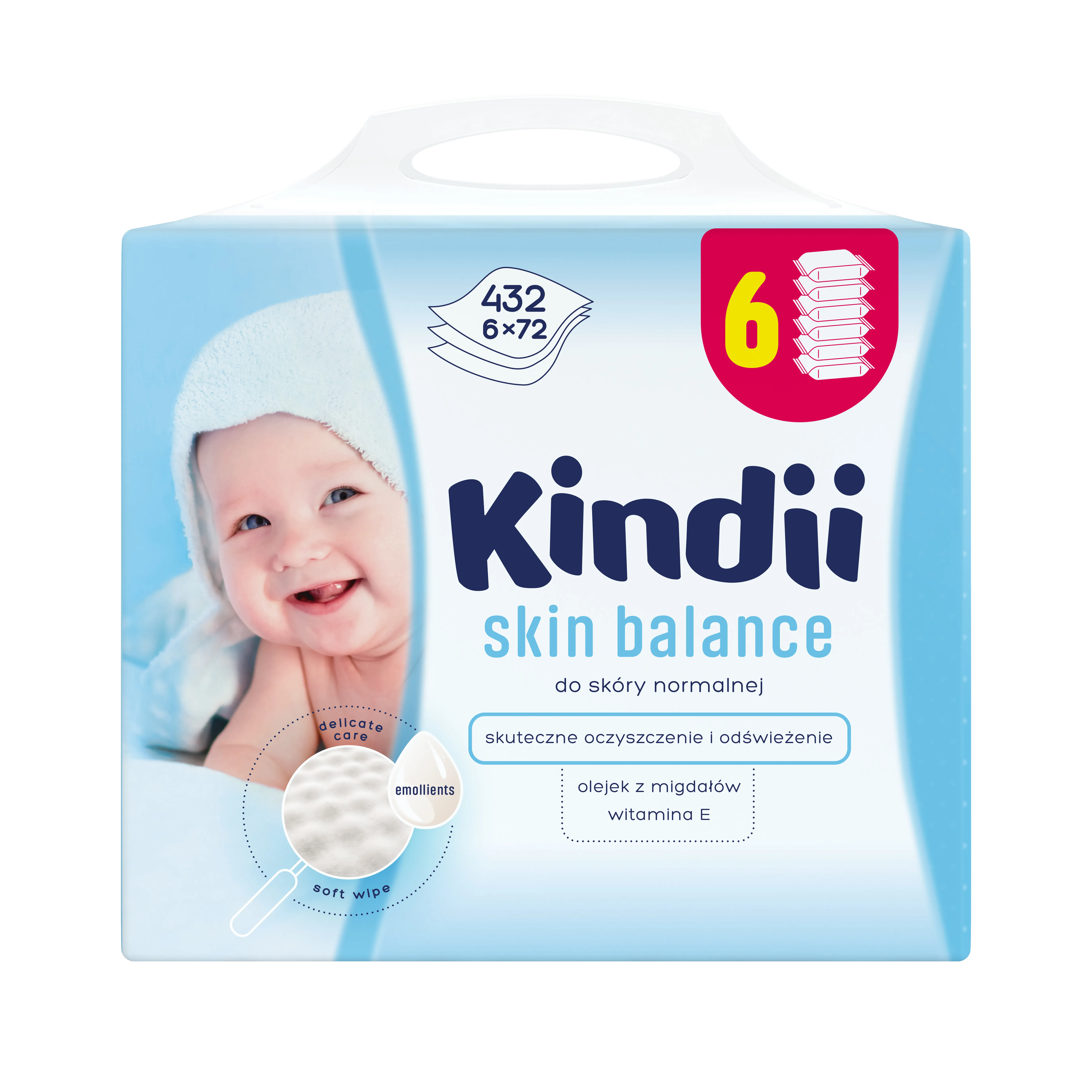 Kindii Skin Balance, chusteczki dla niemowląt do skóry normalnej, 432 sztuki
