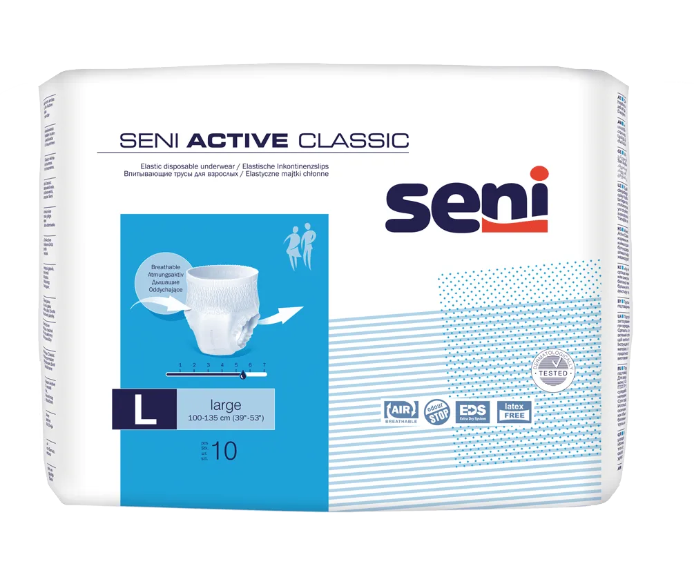Seni Active Classic, elastyczne majtki chłonne, large 100-135 cm, 10 sztuk