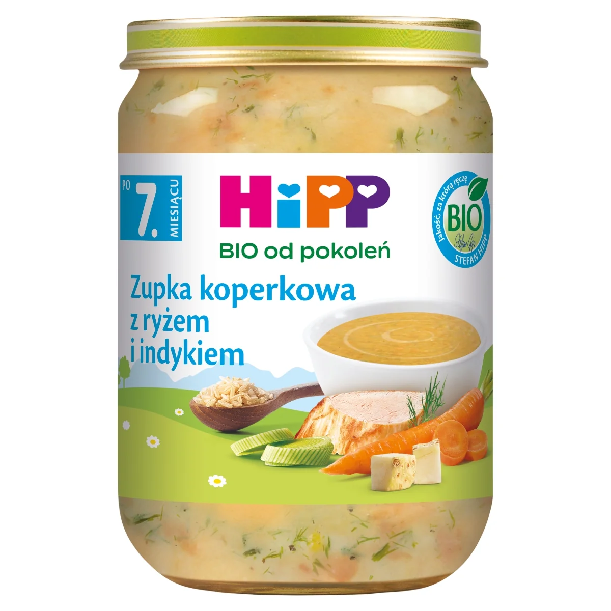 HiPP BIO od pokoleń zupka koperkowa z ryżem i indykiem po 7. miesiącu, 190 g
