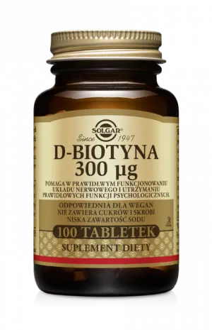 Solgar D-biotyna 300 mcg, suplement diety, 100 tabletek