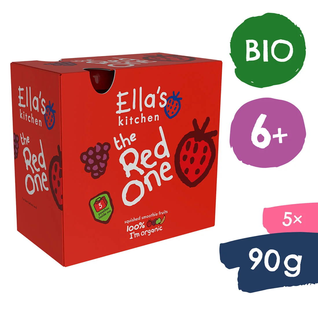 Ella's Kitchen BIO Red One puree owocowe z truskawką, 5 x 90 g
