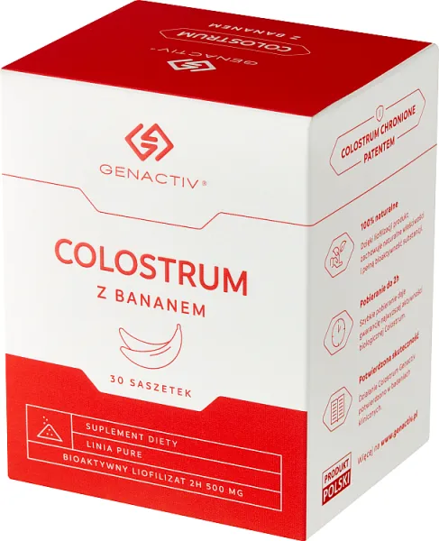 Colostrum z bananem Genactiv, suplement diety, 30 saszetek 