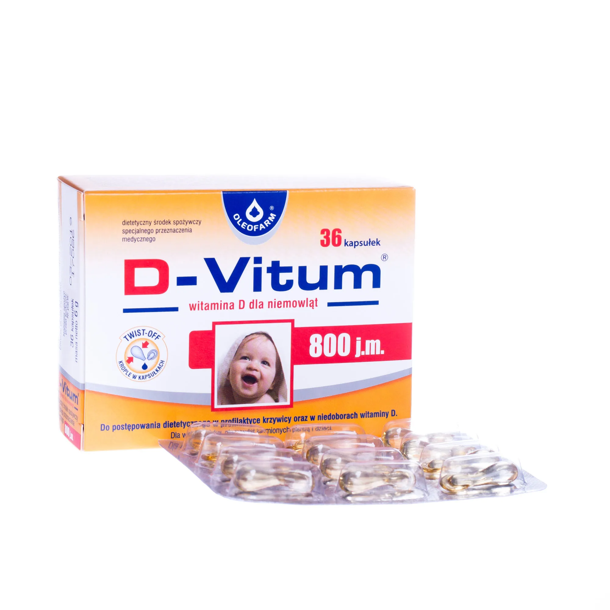 D-Vitum witamina D dla niemowląt, 800 j.m., 36 kapsułek twist-off