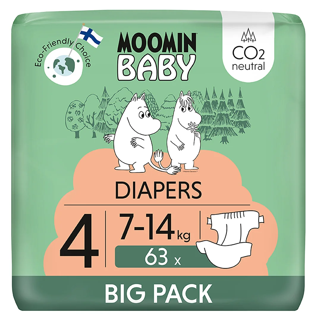 Moomin Baby pieluszki ekologiczne 4, 7-14 kg, 63 szt.
