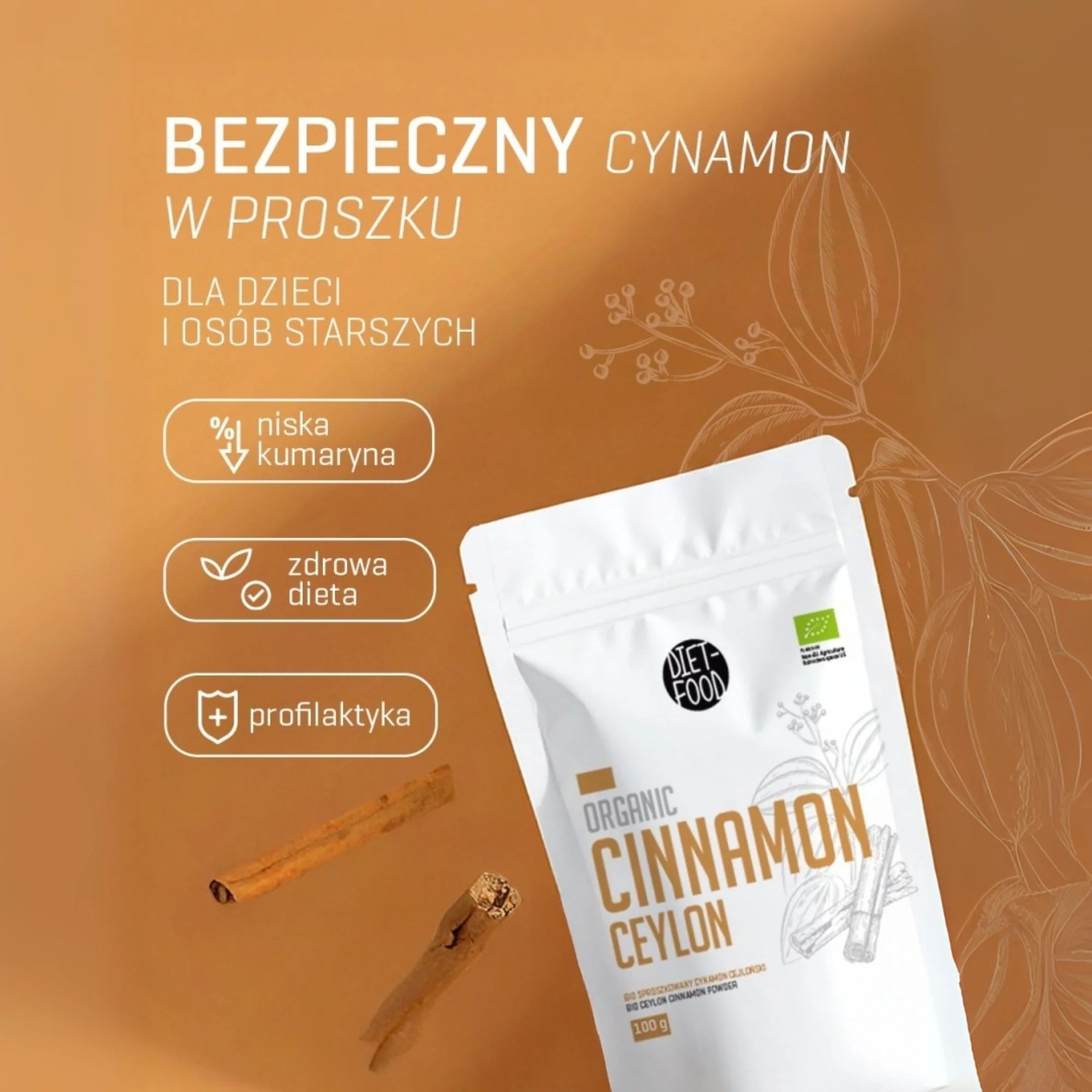 DIET-FOOD Cynamon Cejloński BIO proszek, 100 g