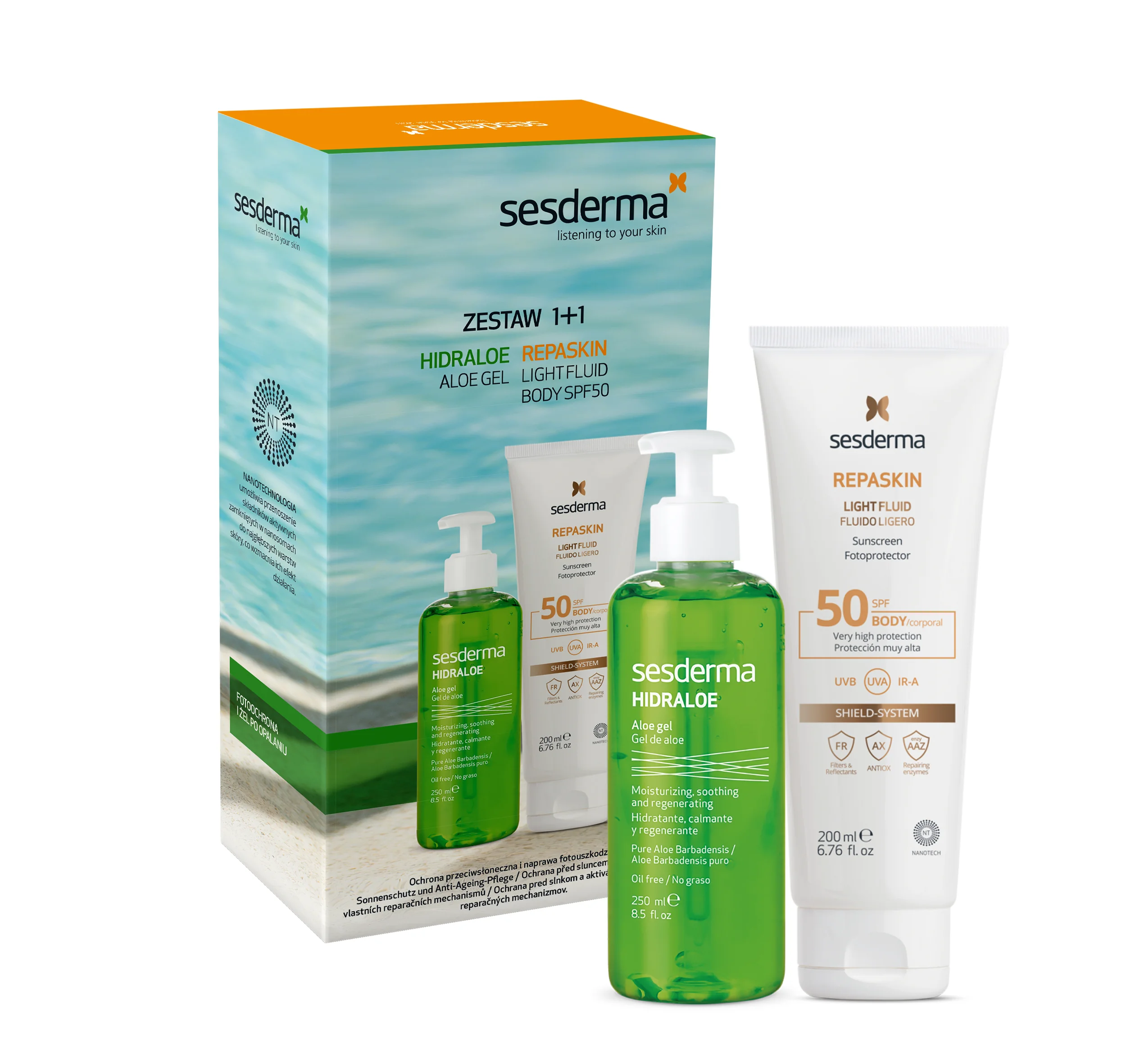 Sesderma Repaskin Light fluid Body + Hidraloe żel aloesowy 250 ml