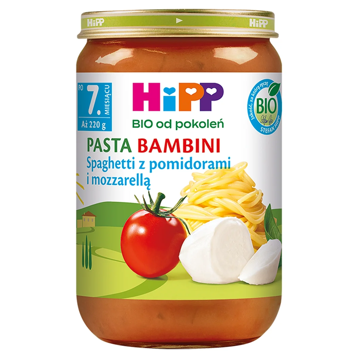 HiPP BIO od pokoleń spaghetti z pomidorami i mozarellą, po 7. miesiącu, 220 g