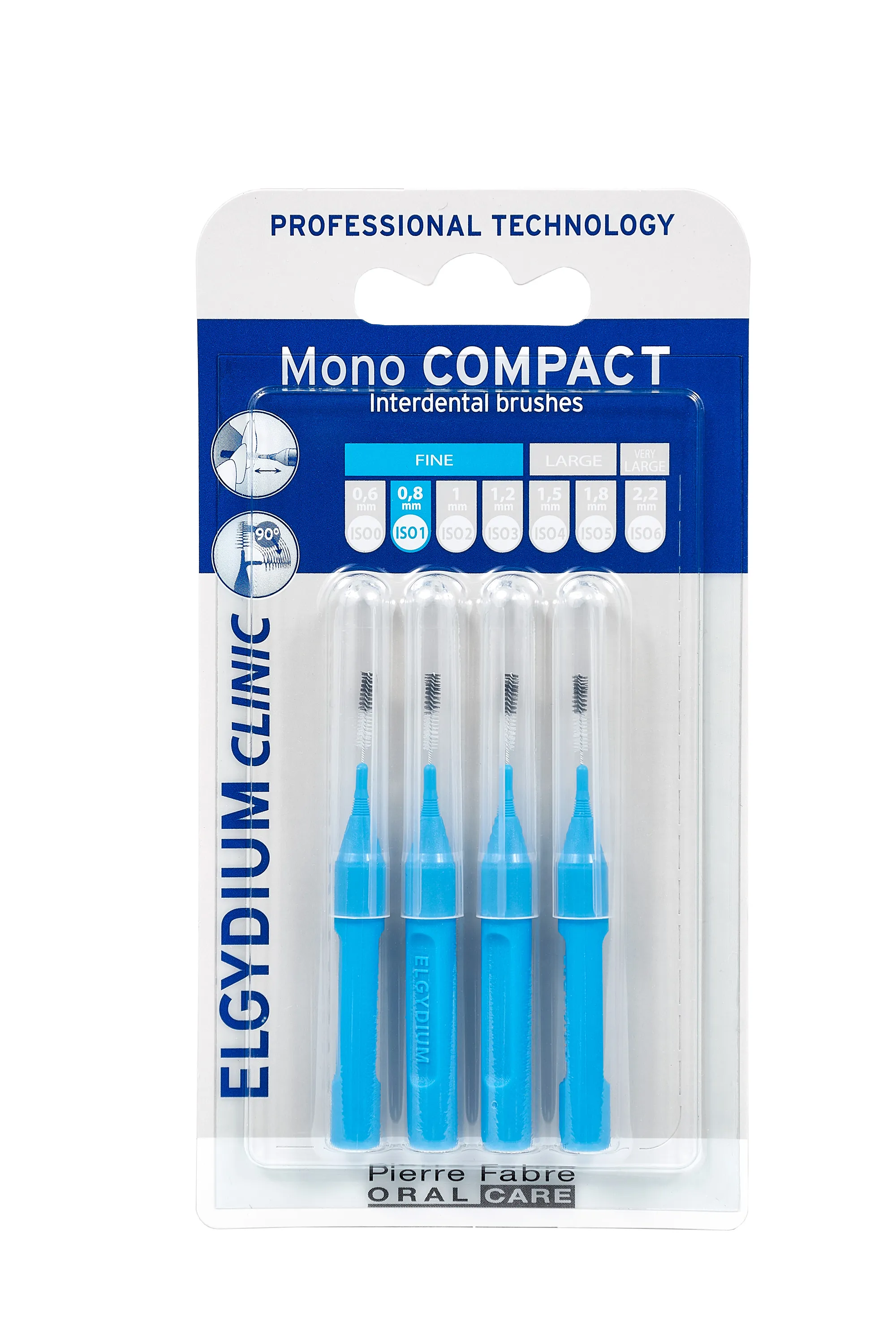 Elgydium Clinic Mono Compact 1, szczoteczki międzyzębowe, niebieskie, 4 sztuki