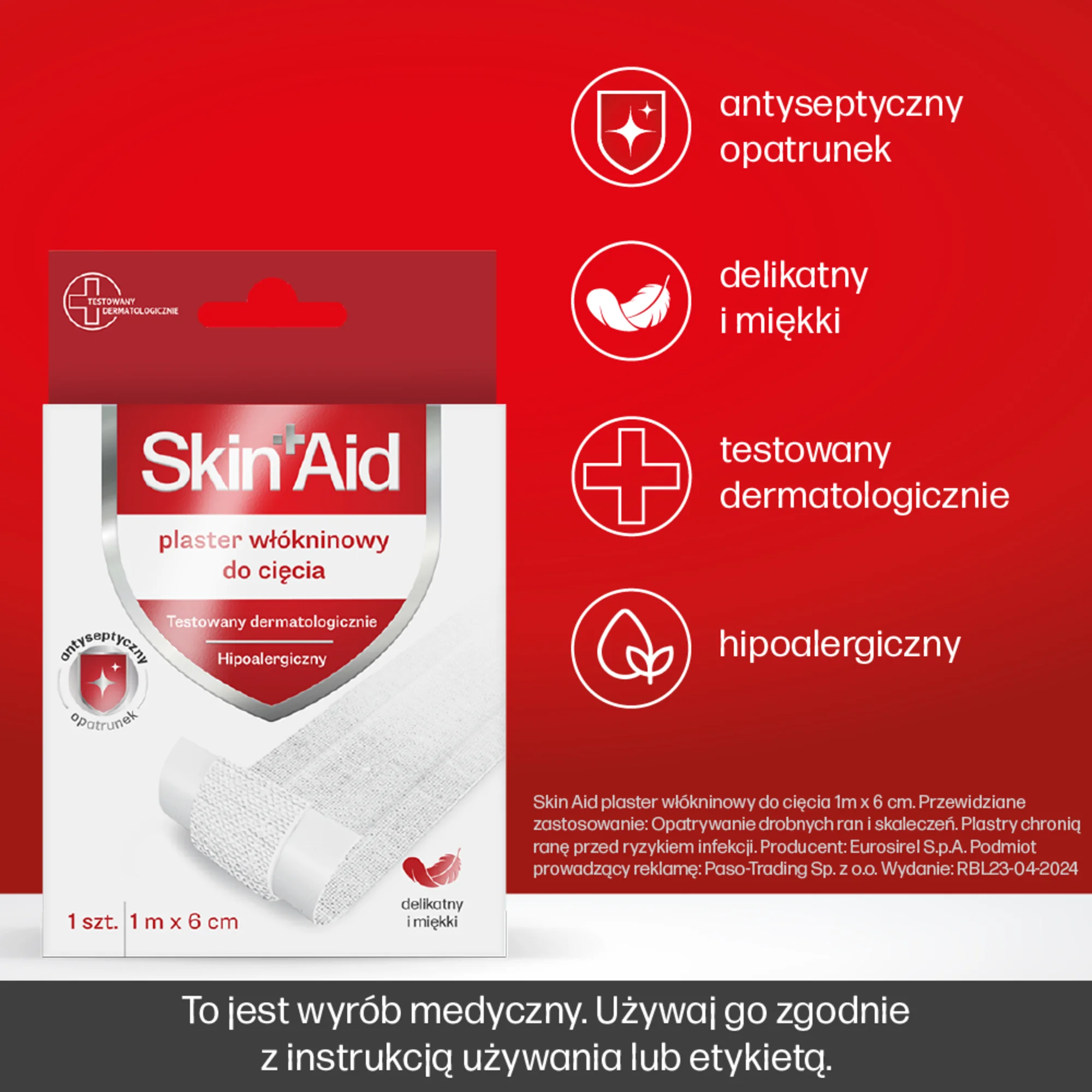 Skin Aid Plaster włókninowy do cięcia 1 m x 6 cm, 1 sztuka