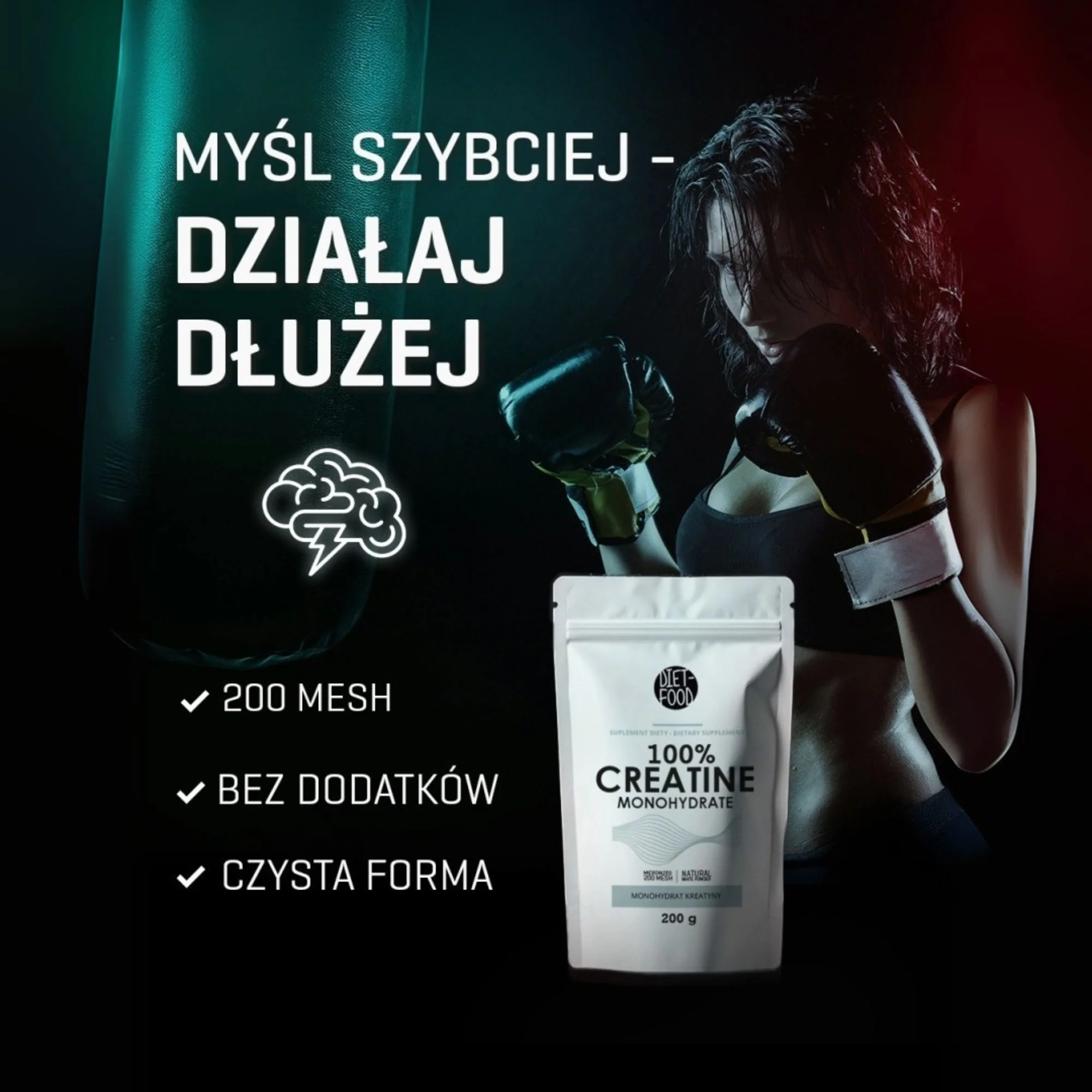 DIET-FOOD Kreatyna Monohydrat proszek, 200 g