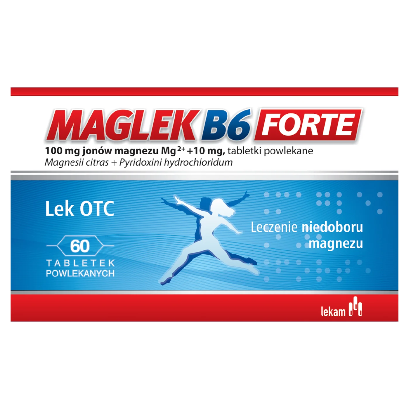 Maglek B6 Forte 100 mg jonów magnezu Mg² +10 mg, 60 tabletek powlekanych