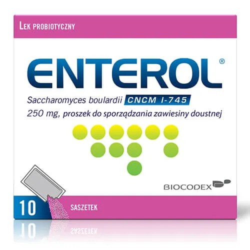 Enterol 250, probiotyczny lek przeciwbiegunkowy, 10 saszetek