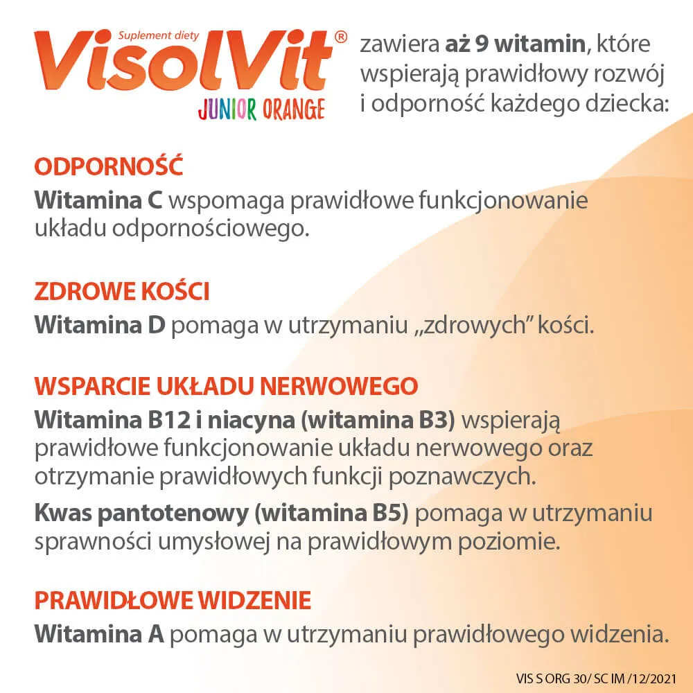 Visolvit Junior Orange, smak pomarańczowy, 30 saszetek 