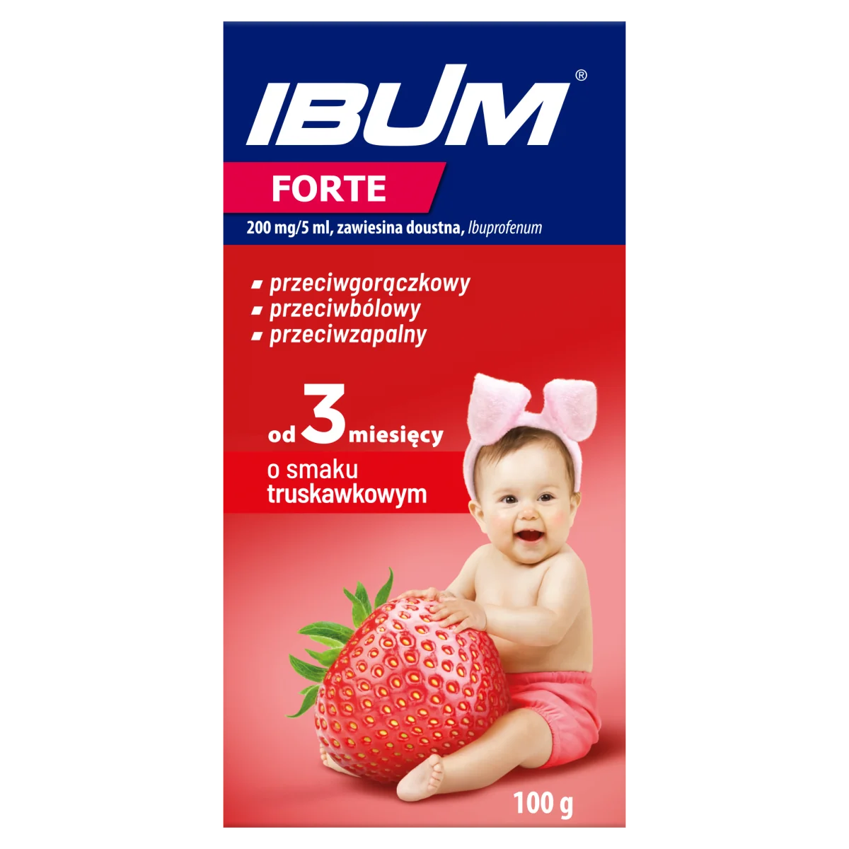 Ibum Forte 200 mg/5ml zawiesina dosutna, smak truskawkowy, 100 g