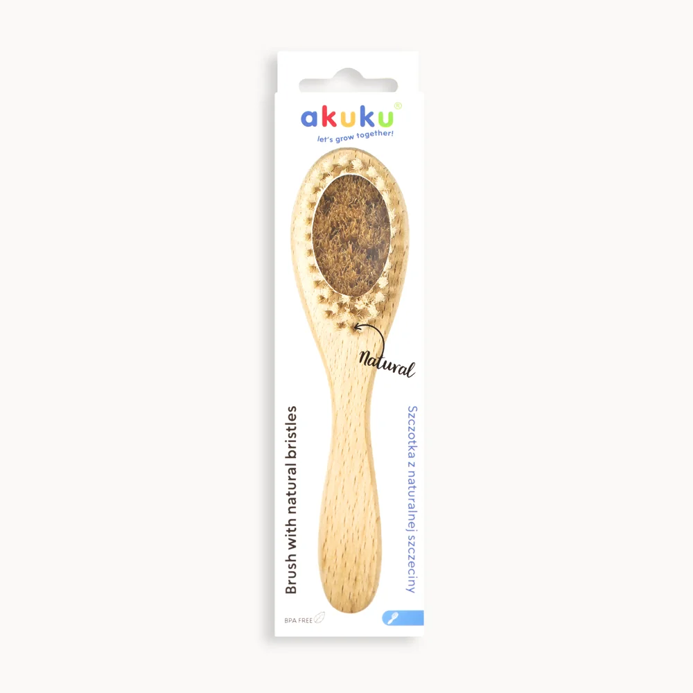 Akuku szczotka drewniana z naturalnym włosiem, 1 szt.