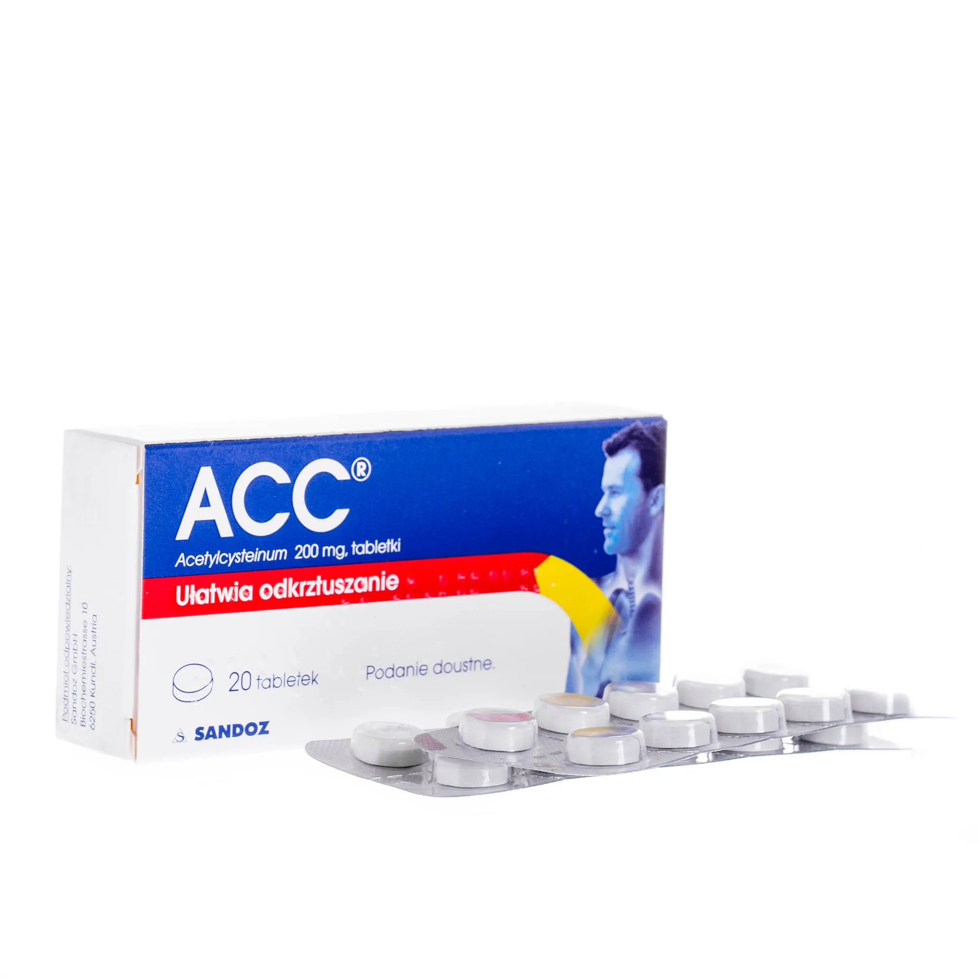 ACC - lek ułatwiający odkrztuszanie, Acetylcysteinum 200 mg, 20 tabletek