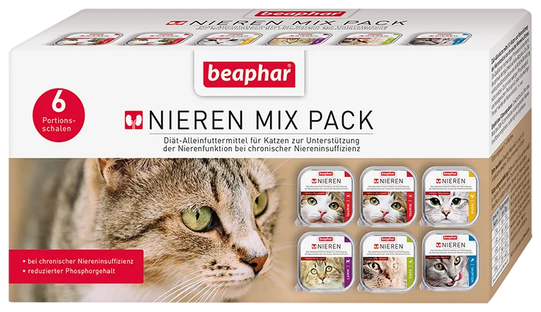 Beaphar Nieren Mix Pack karma dla kotów z niewydolnością nerek, 6x100 g
