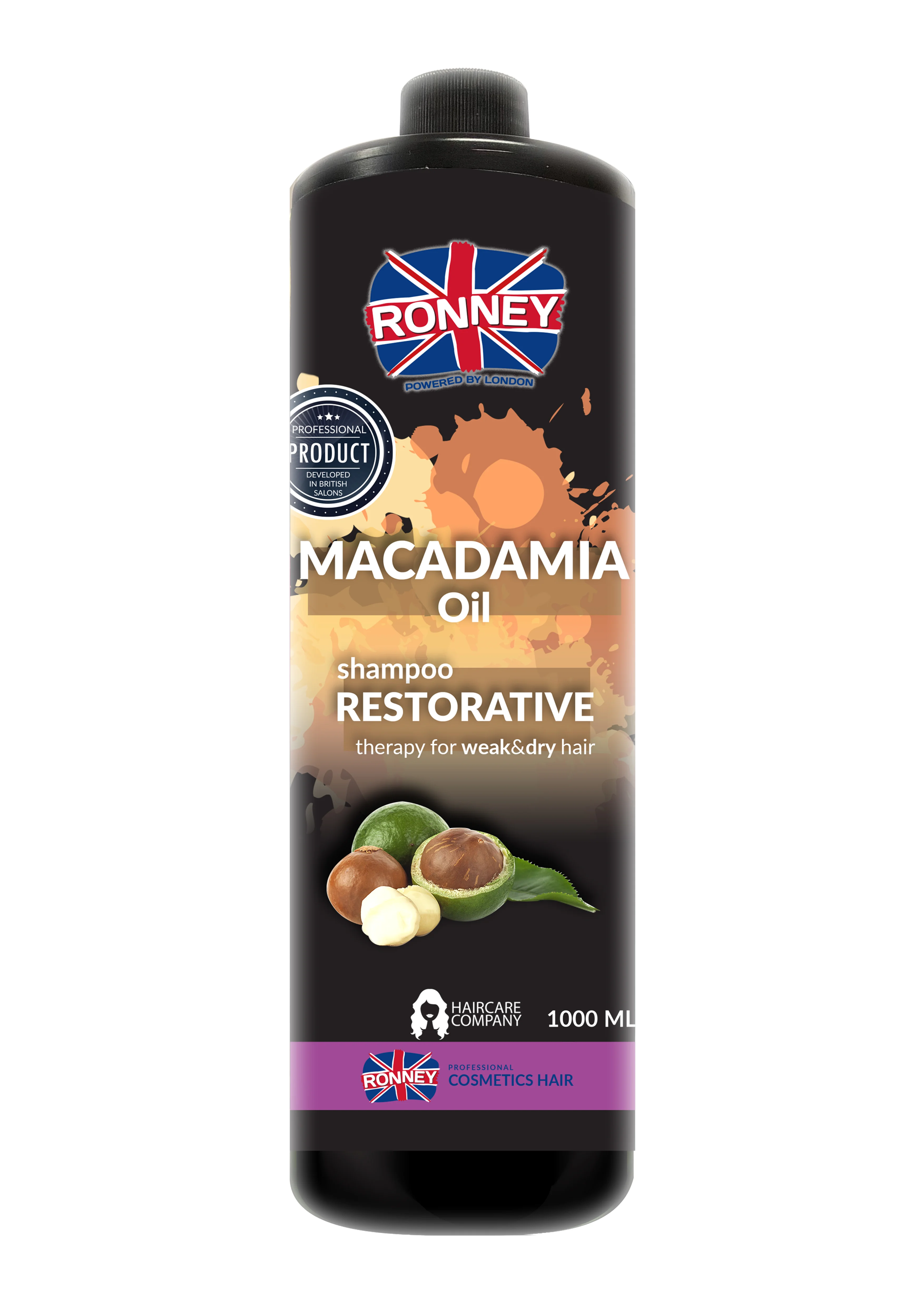 RONNEY Macadamia Oil wzmacniający szampon z olejem makadamia do włosów suchych i osłabionych, 1000 ml