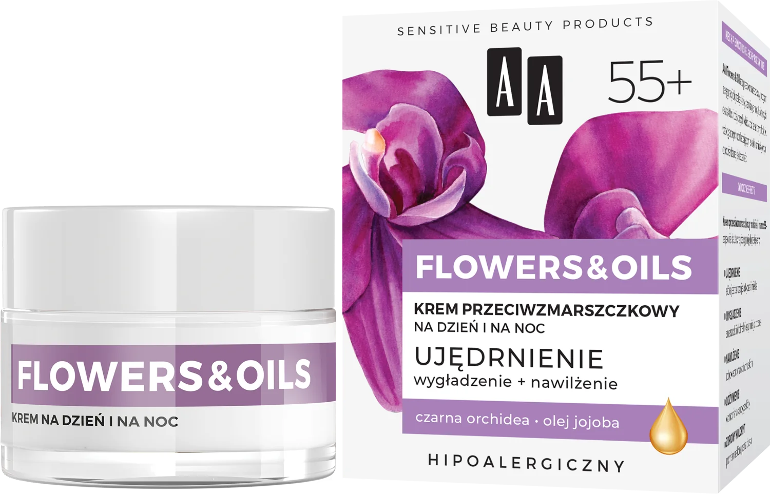 AA FLOWERS & OILS 55+ krem przeciwzmarszczkowy na dzień i na noc, 50 ml