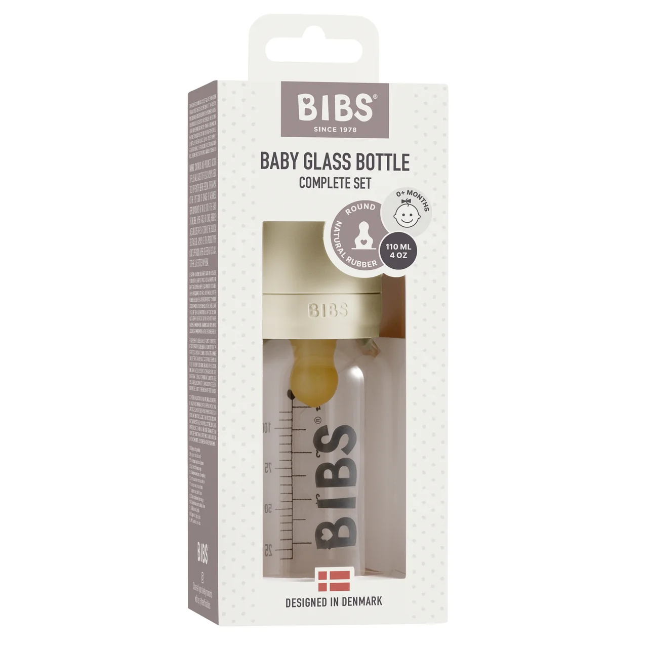 Bibs Ivory zestaw szklana butelka, 110 ml + smoczek