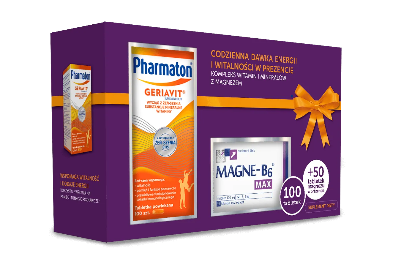 Geriavit Pharmaton, suplement diety, 100 tabletek + Magne B6 Max, suplement diety, 50 tabletek