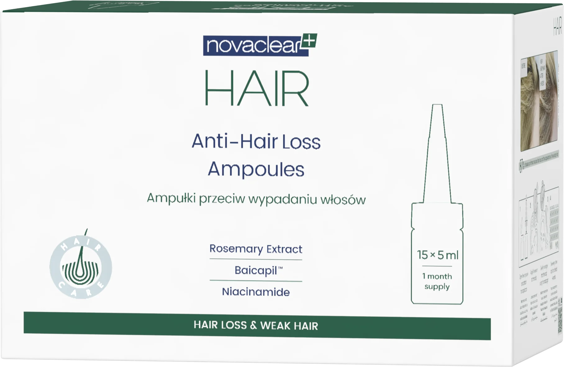 Novaclear Hair ampułki przeciw wypadaniu włosów, 15 x 5 ml