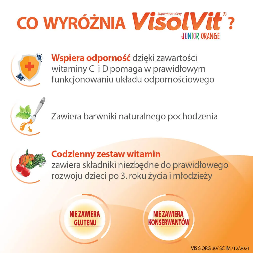 Visolvit Junior Orange, smak pomarańczowy, 30 saszetek 