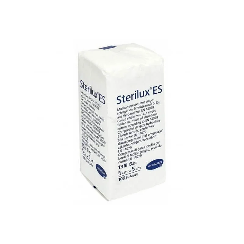Sterilux ES kompresy z gazy bawełnianej niejałowe 13-nitkowe, 8 warstw, 5 cm x 5 cm, 100 szt.