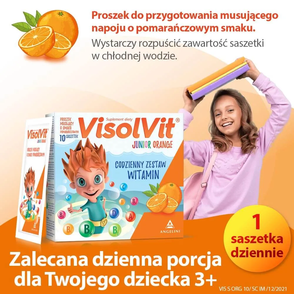 VisolVit Junior, proszek musujący o smaku pomarańczowym, 10 saszetek 