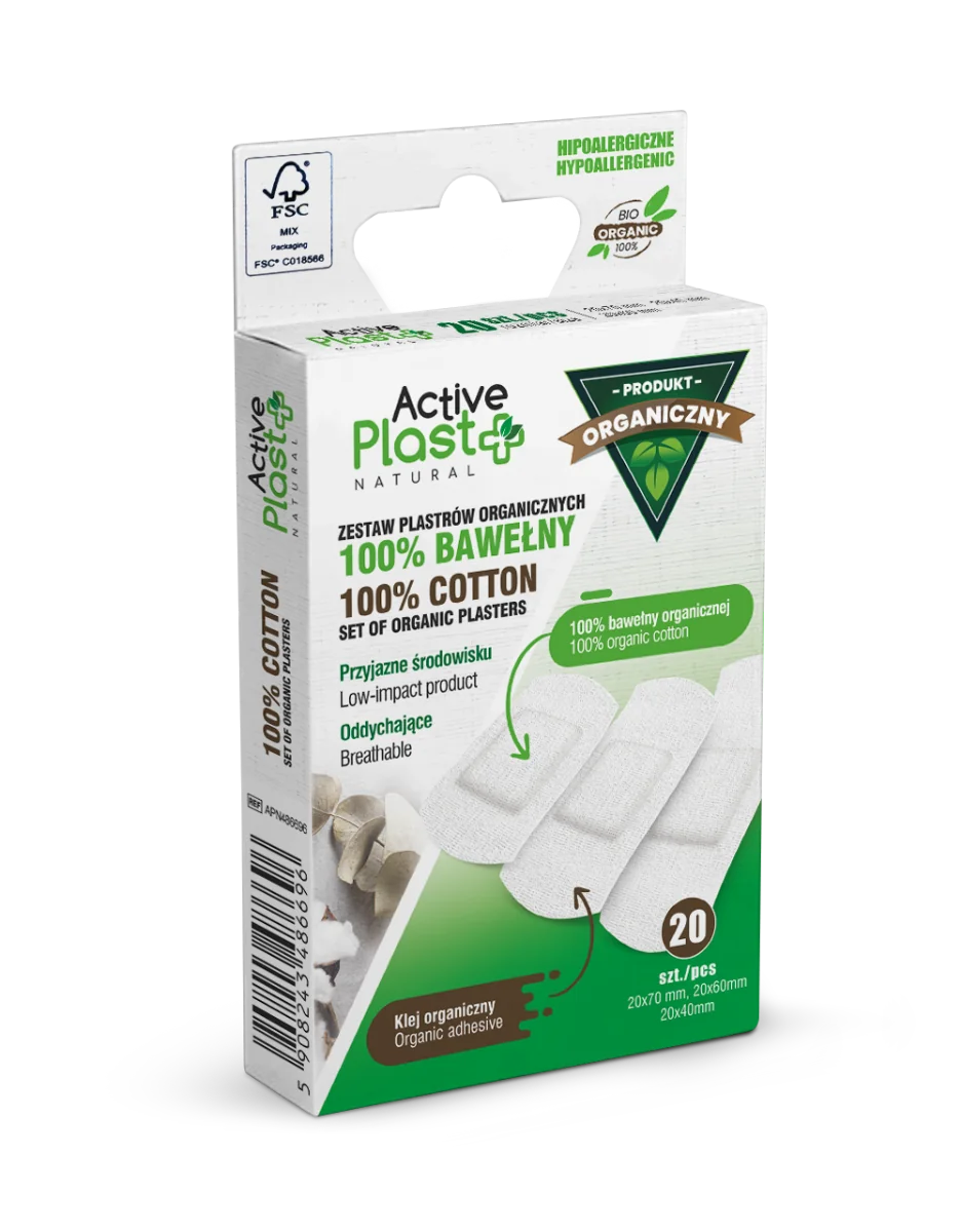 Active Plast plastry opatrunkowe ze 100% bawełny organicznej, 20 szt.