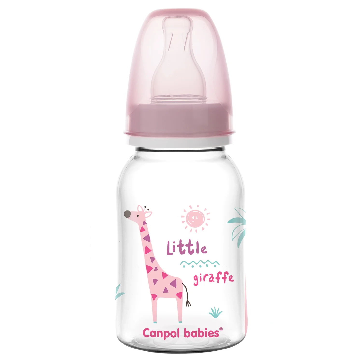 Canpol Babies Africa Little Giraffe różowa wąska butelka 120 ml, 1 sztuka