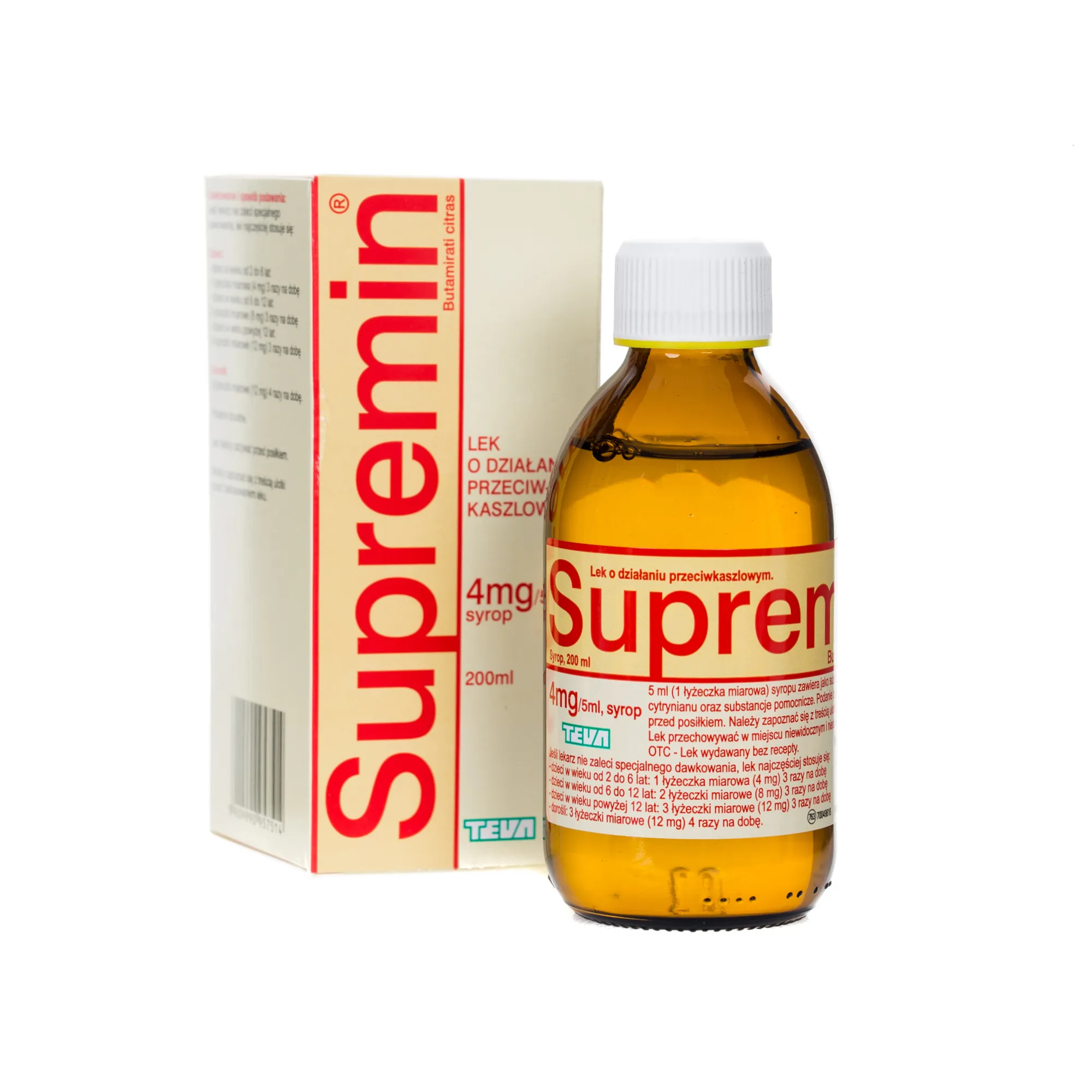 Supremin, Butamirati citras, 4 mg / 5ml syrop, 200 ml