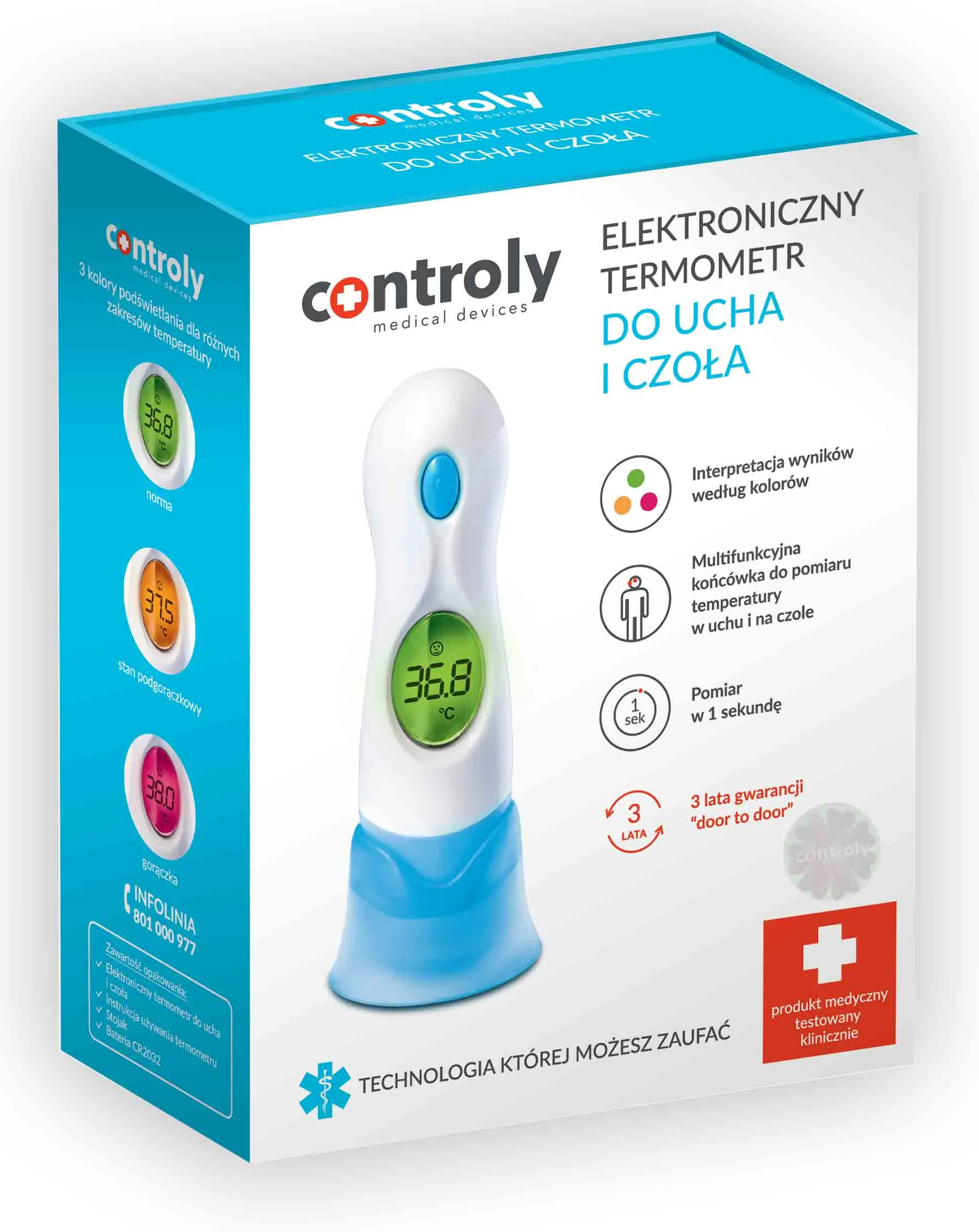 Controly Elektroniczny Termometr do ucha i czoła 1 sztuka